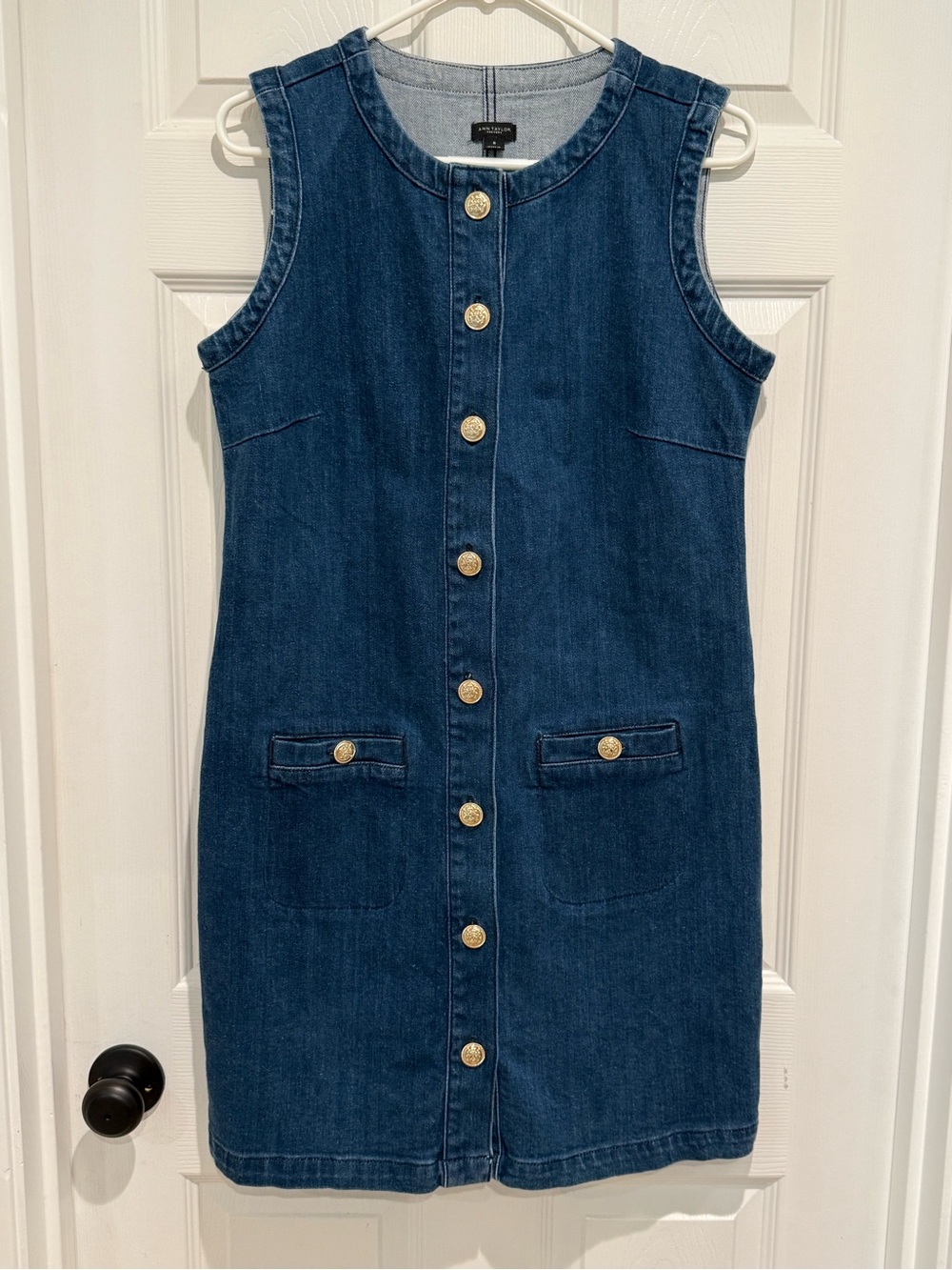 Ann Taylor Factory Dark Blue Denim Button-Front Mini Dress